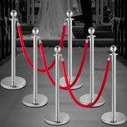 6PCS Red Rope Stanchion Silver Post Crowd Control Queue Line Barrier V952-QTGLZYSBXGZX6SE4XV0