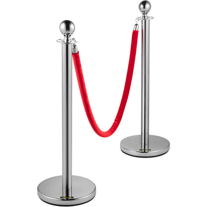 6PCS Red Rope Stanchion Silver Post Crowd Control Queue Line Barrier V952-QTGLZYSBXGZX6SE4XV0