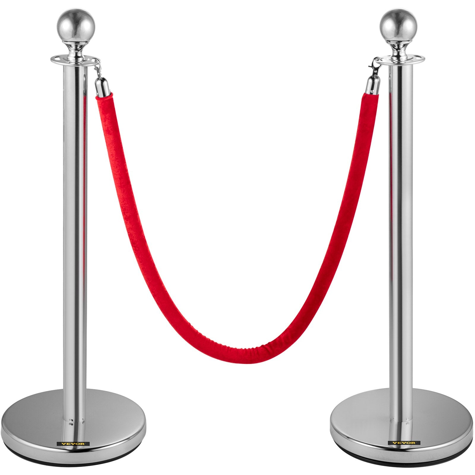 6PCS Red Rope Stanchion Silver Post Crowd Control Queue Line Barrier V952-QTGLZYSBXGZX6SE4XV0