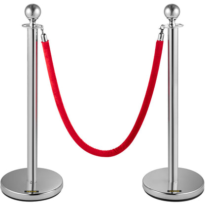6PCS Red Rope Stanchion Silver Post Crowd Control Queue Line Barrier V952-QTGLZYSBXGZX6SE4XV0