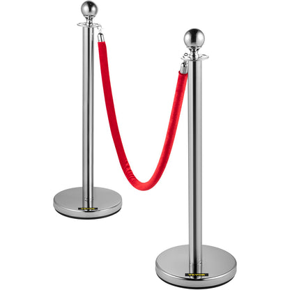 6PCS Red Rope Stanchion Silver Post Crowd Control Queue Line Barrier V952-QTGLZYSBXGZX6SE4XV0