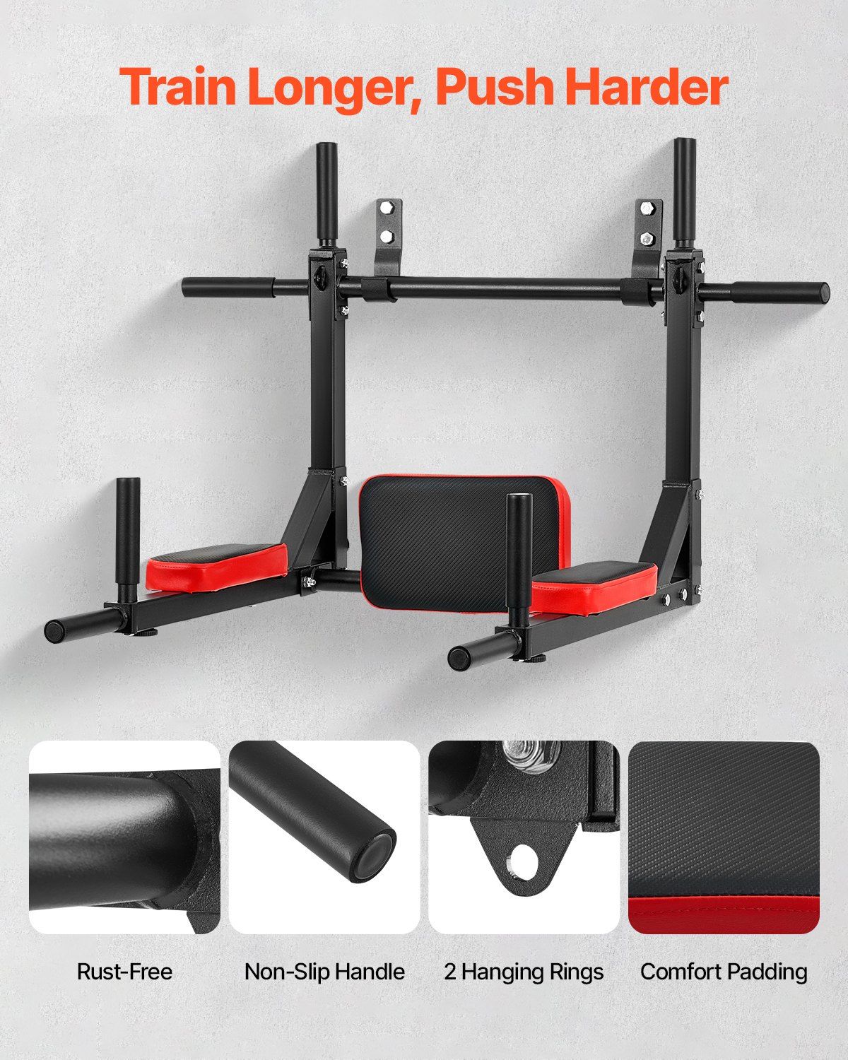 Multifunctional Pull Up Bar, Wall Mounted Chin Up Bar Dip Station for Home Gym, Heavy Duty Steel Upper Body V952-QTYTXSJBGSDG88IUW001V0