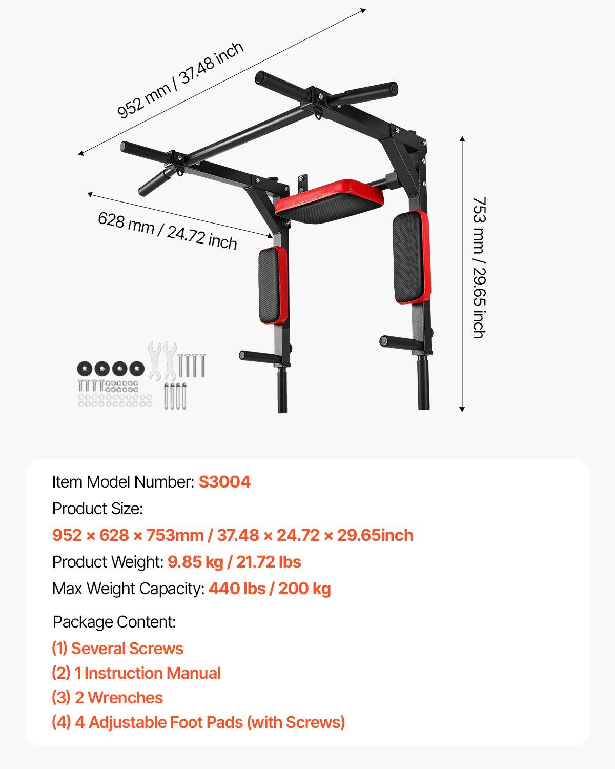 Multifunctional Pull Up Bar, Wall Mounted Chin Up Bar Dip Station for Home Gym, Heavy Duty Steel Upper Body V952-QTYTXSJBGSDG88IUW001V0