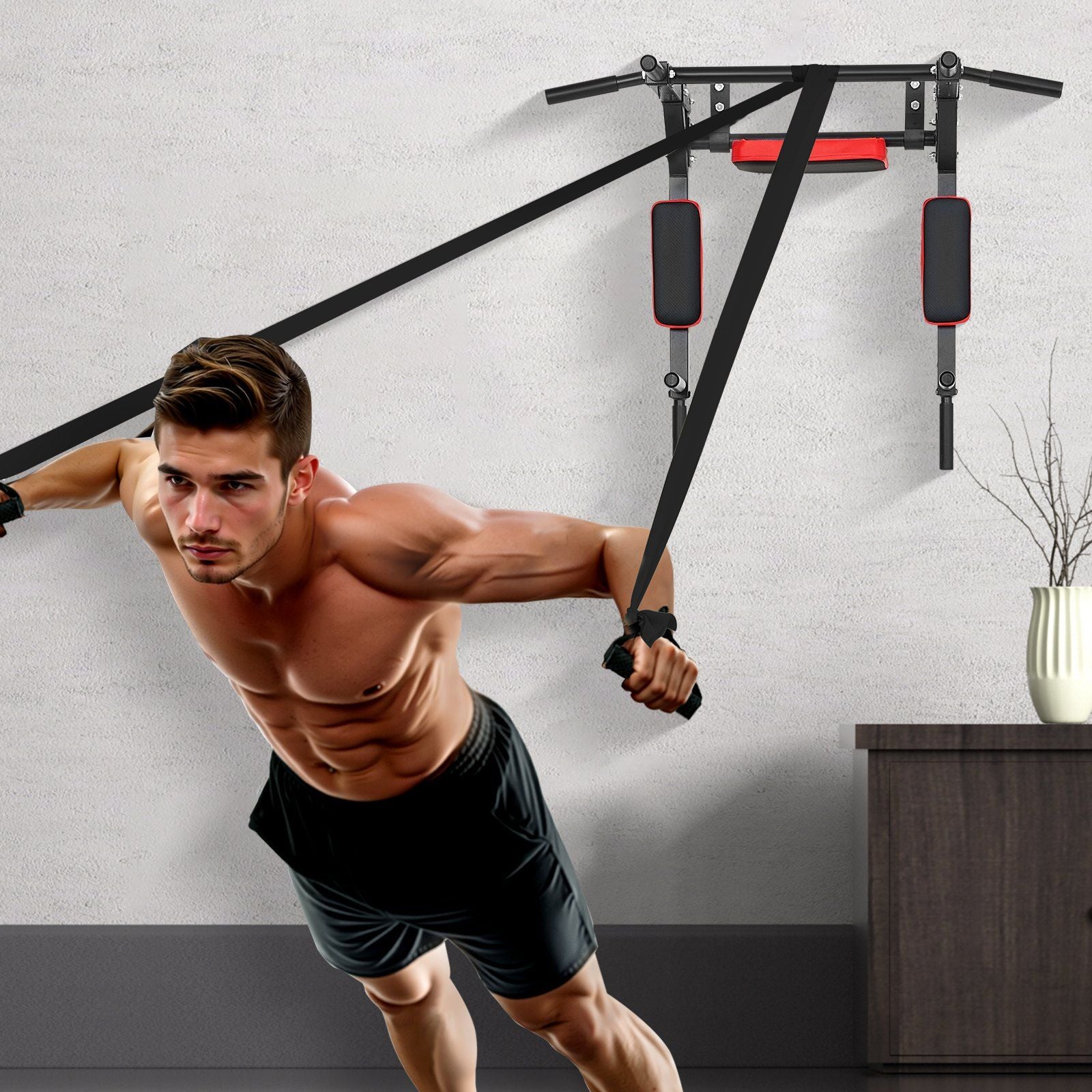 Multifunctional Pull Up Bar, Wall Mounted Chin Up Bar Dip Station for Home Gym, Heavy Duty Steel Upper Body V952-QTYTXSJBGSDG88IUW001V0