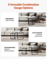 Nesting Coffee Table Set of 2, 600 mm Round Coffee Table, Glass Nesting Tables for Small Place, Modern End V952-QTZTBYXKJTT2PVR8P001V0