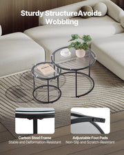 Nesting Coffee Table Set of 2, 600 mm Round Coffee Table, Glass Nesting Tables for Small Place, Modern End V952-QTZTBYXKJTT2PVR8P001V0