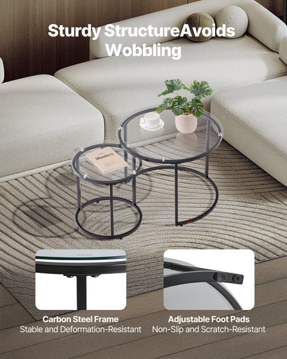 Nesting Coffee Table Set of 2, 600 mm Round Coffee Table, Glass Nesting Tables for Small Place, Modern End V952-QTZTBYXKJTT2PVR8P001V0