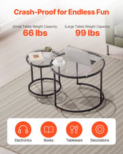 Nesting Coffee Table Set of 2, 600 mm Round Coffee Table, Glass Nesting Tables for Small Place, Modern End V952-QTZTBYXKJTT2PVR8P001V0