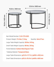 Nesting Coffee Table Set of 2, 600 mm Round Coffee Table, Glass Nesting Tables for Small Place, Modern End V952-QTZTBYXKJTT2PVR8P001V0