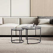 Nesting Coffee Table Set of 2, 600 mm Round Coffee Table, Glass Nesting Tables for Small Place, Modern End V952-QTZTBYXKJTT2PVR8P001V0