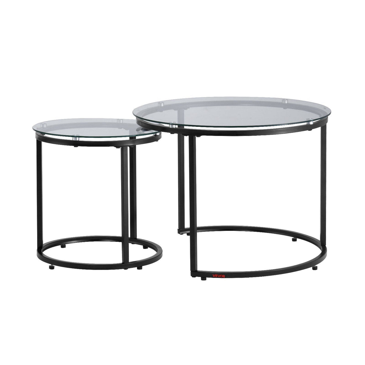 Nesting Coffee Table Set of 2, 600 mm Round Coffee Table, Glass Nesting Tables for Small Place, Modern End V952-QTZTBYXKJTT2PVR8P001V0