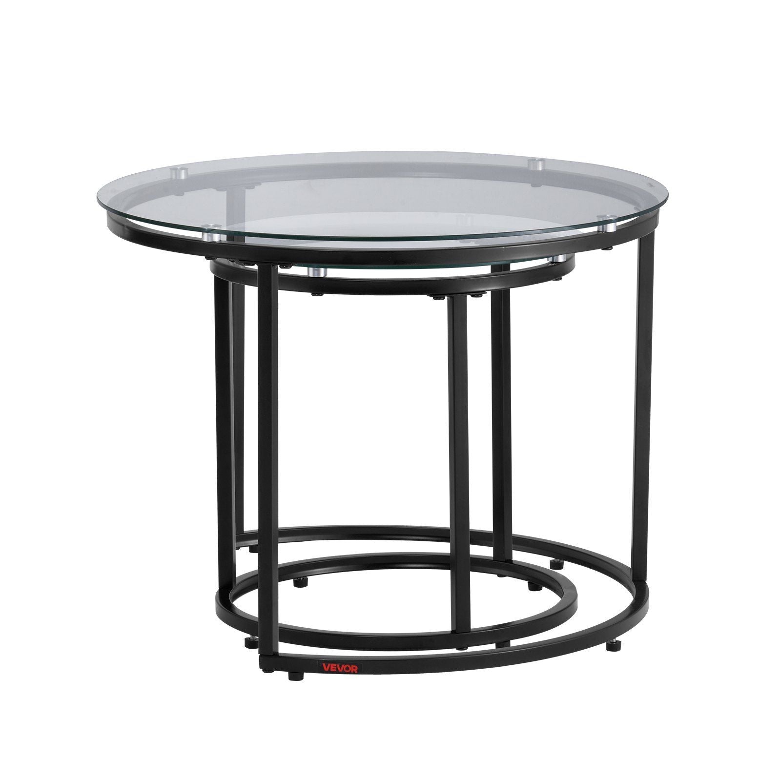 Nesting Coffee Table Set of 2, 600 mm Round Coffee Table, Glass Nesting Tables for Small Place, Modern End V952-QTZTBYXKJTT2PVR8P001V0