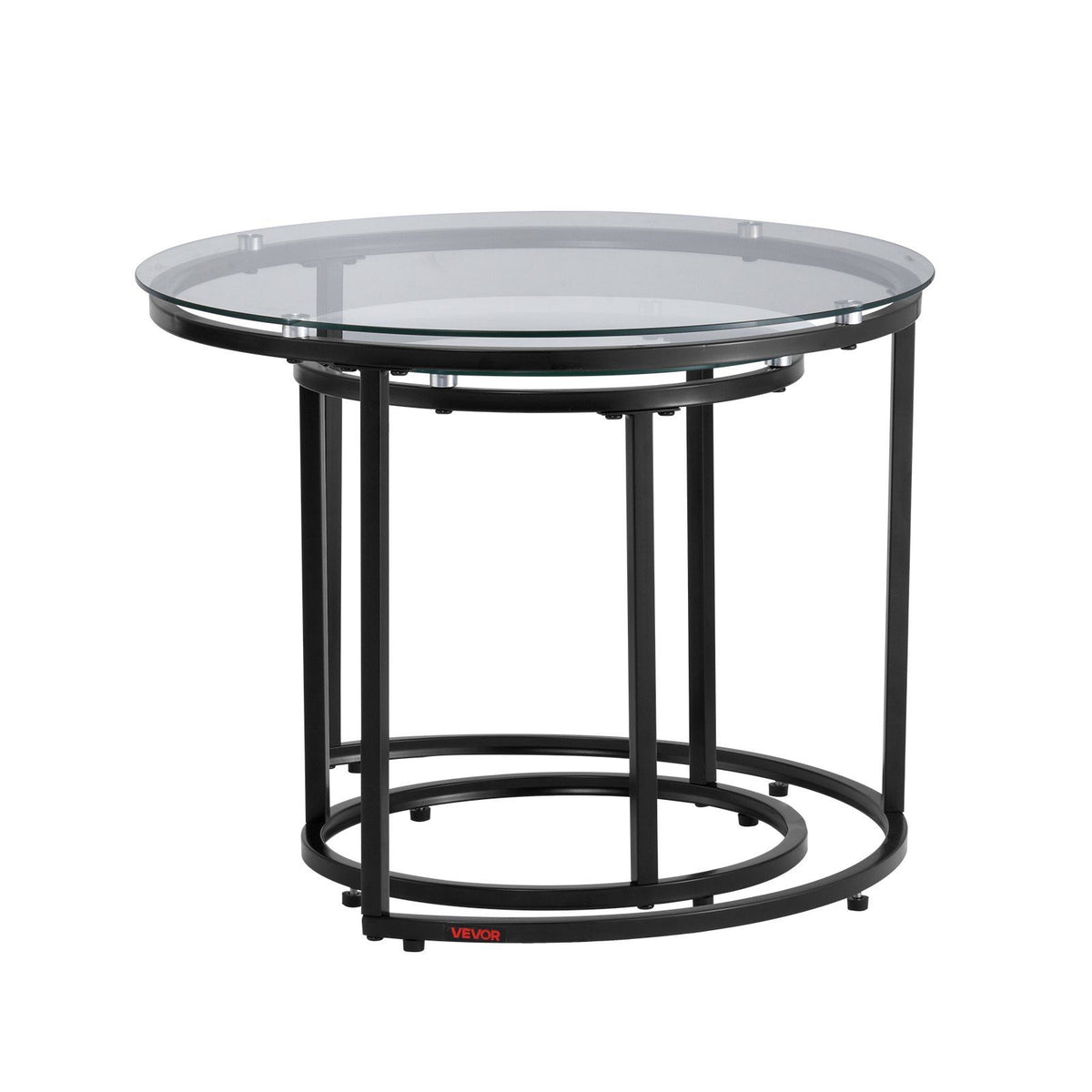 Nesting Coffee Table Set of 2, 600 mm Round Coffee Table, Glass Nesting Tables for Small Place, Modern End V952-QTZTBYXKJTT2PVR8P001V0