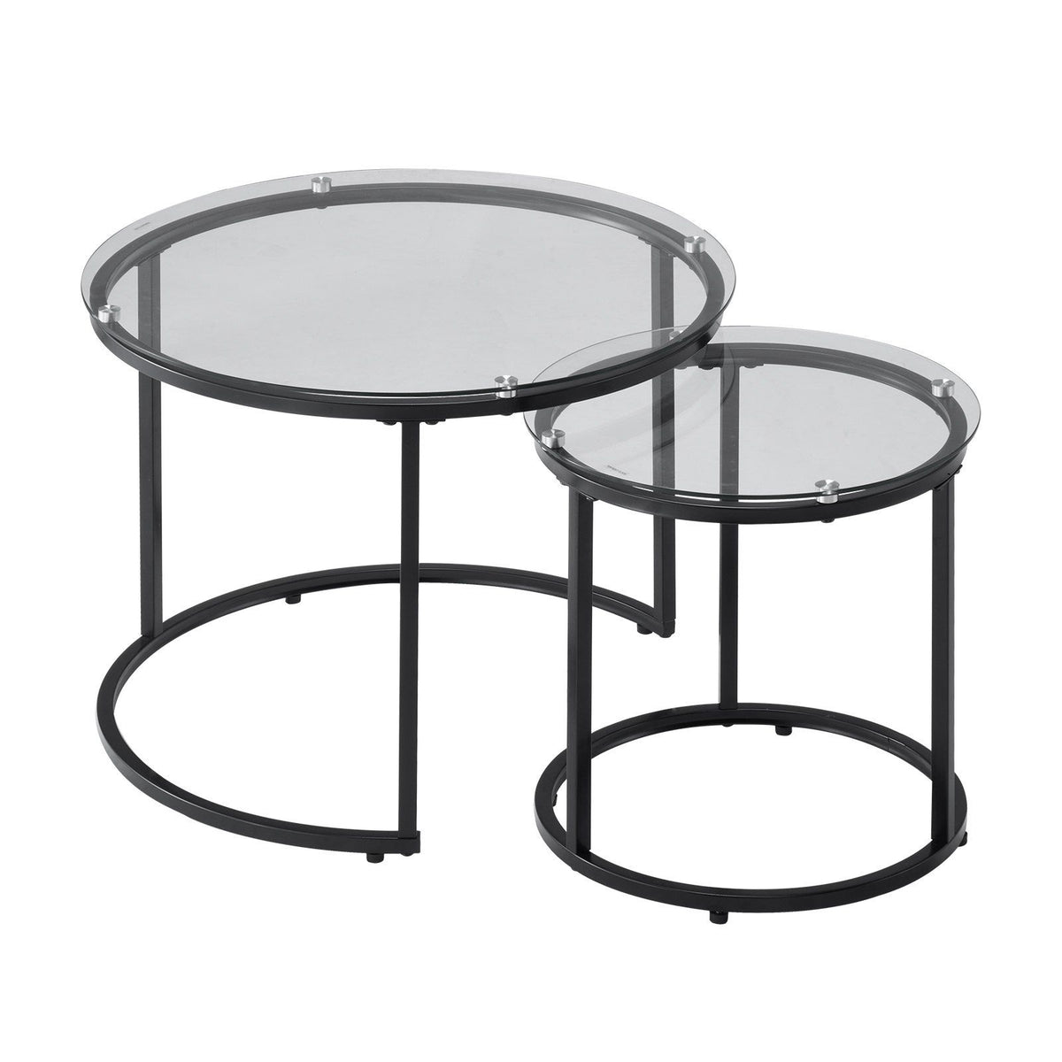 Nesting Coffee Table Set of 2, 600 mm Round Coffee Table, Glass Nesting Tables for Small Place, Modern End V952-QTZTBYXKJTT2PVR8P001V0
