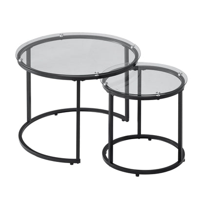 Nesting Coffee Table Set of 2, 600 mm Round Coffee Table, Glass Nesting Tables for Small Place, Modern End V952-QTZTBYXKJTT2PVR8P001V0