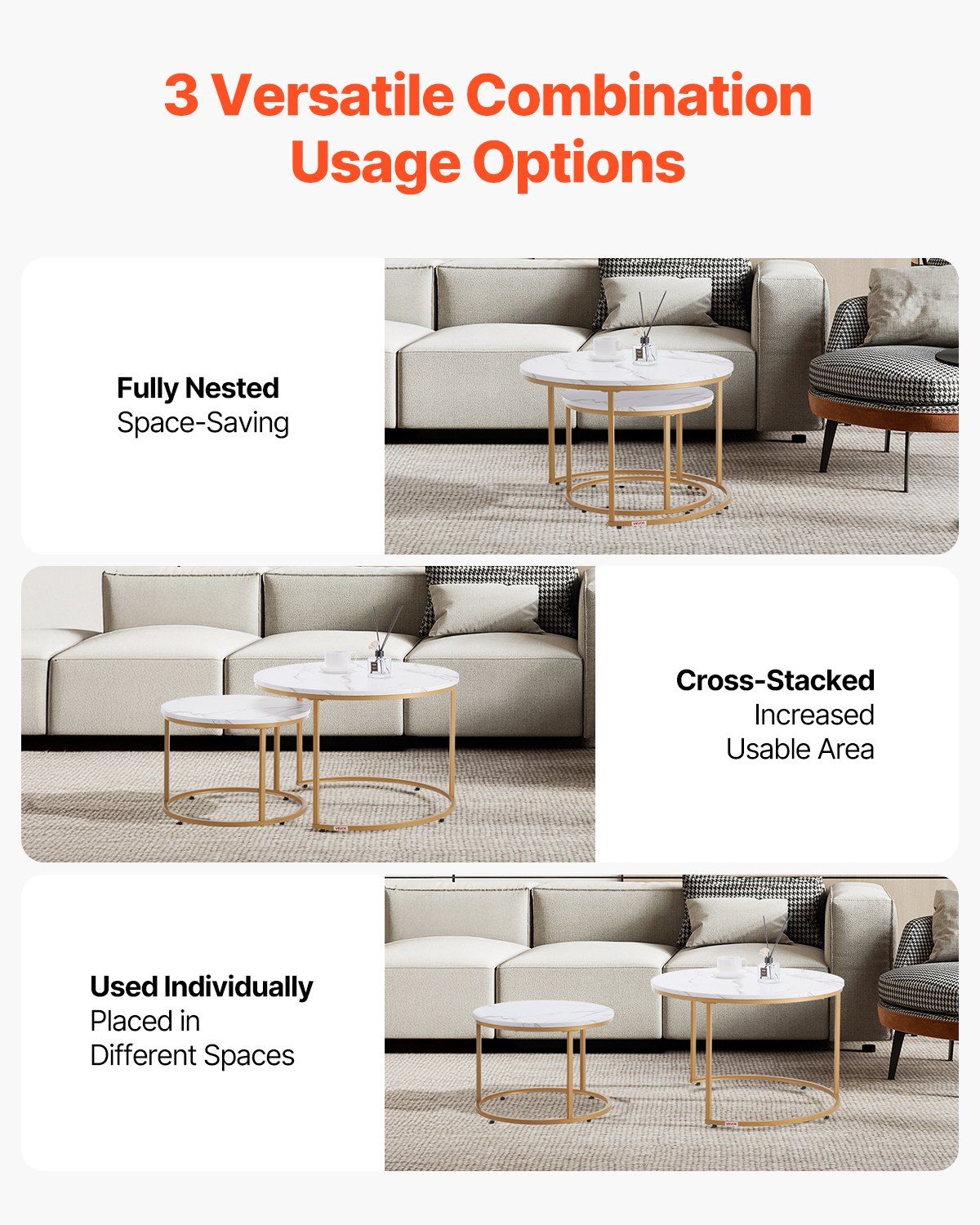 Nesting Coffee Table Set of 2, 700 mm Round Coffee Table, Nesting Tables for Small Place, Vintage End Side V952-QTZTMYXKJTT2V611W001V0