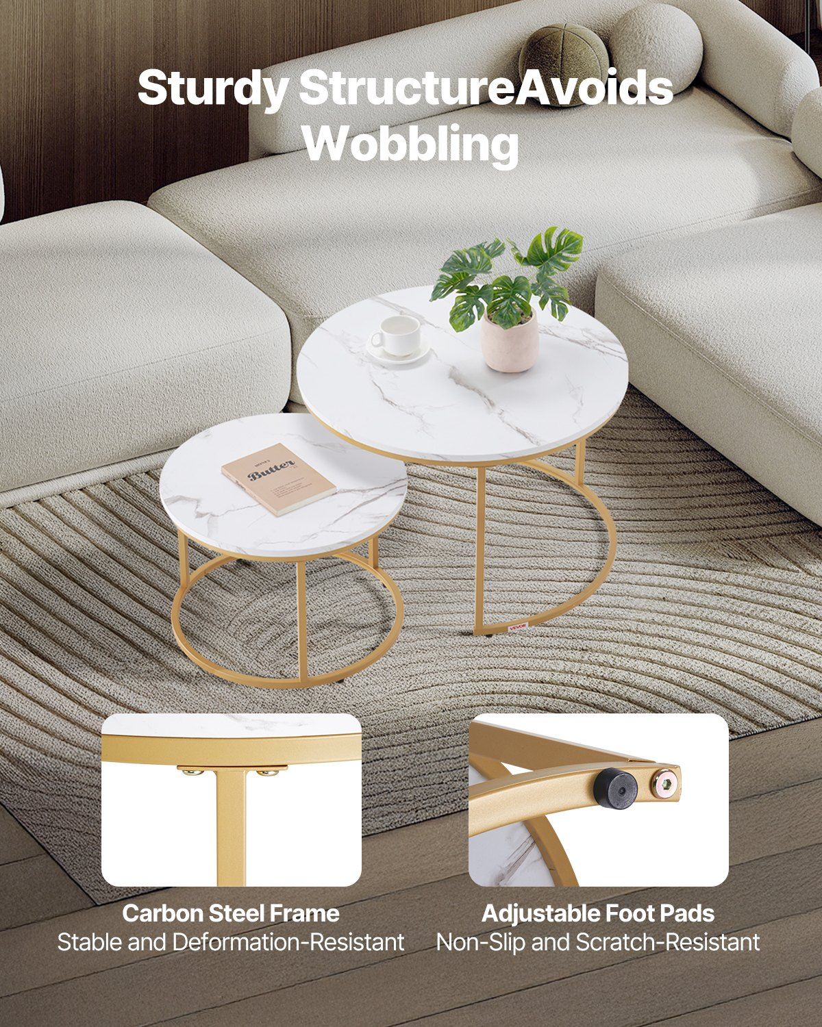 Nesting Coffee Table Set of 2, 700 mm Round Coffee Table, Nesting Tables for Small Place, Vintage End Side V952-QTZTMYXKJTT2V611W001V0