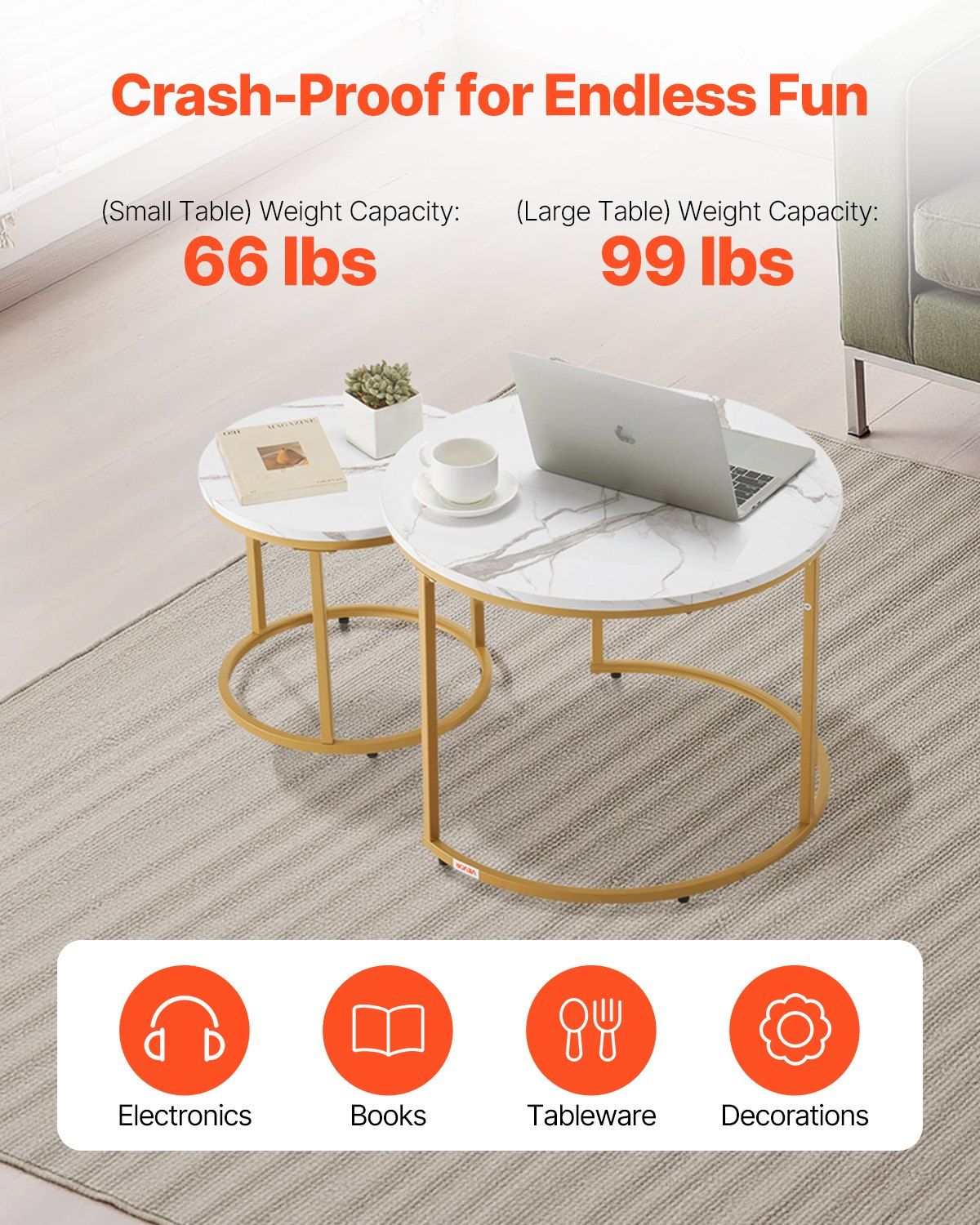 Nesting Coffee Table Set of 2, 700 mm Round Coffee Table, Nesting Tables for Small Place, Vintage End Side V952-QTZTMYXKJTT2V611W001V0