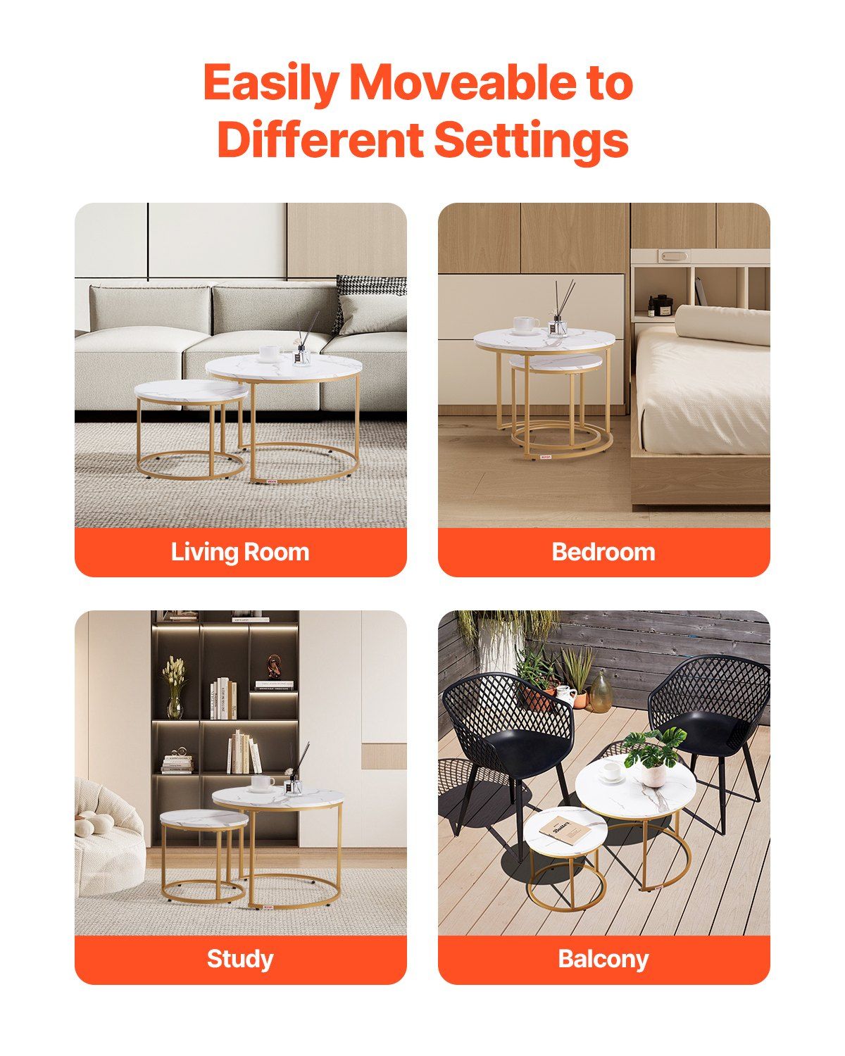 Nesting Coffee Table Set of 2, 700 mm Round Coffee Table, Nesting Tables for Small Place, Vintage End Side V952-QTZTMYXKJTT2V611W001V0
