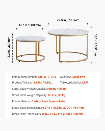 Nesting Coffee Table Set of 2, 700 mm Round Coffee Table, Nesting Tables for Small Place, Vintage End Side V952-QTZTMYXKJTT2V611W001V0
