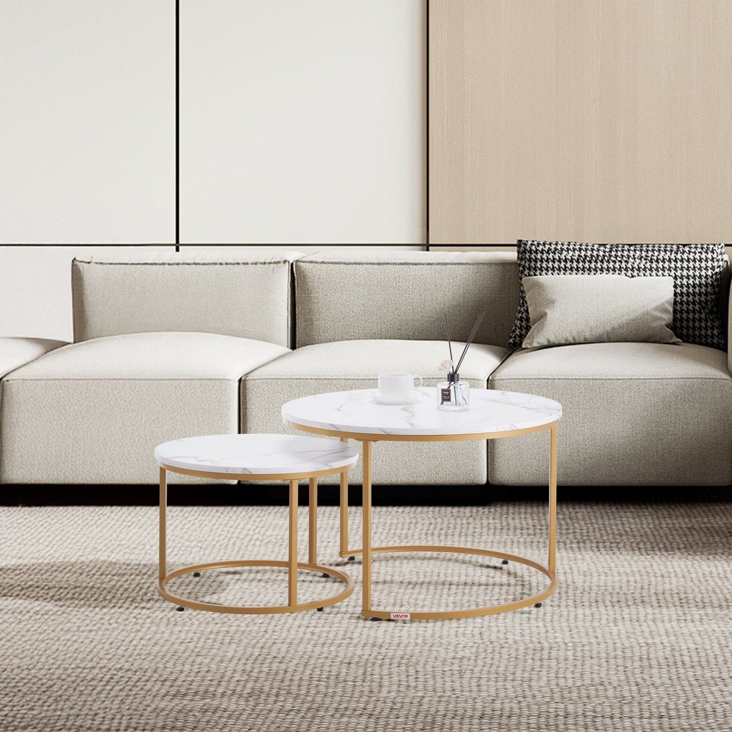 Nesting Coffee Table Set of 2, 700 mm Round Coffee Table, Nesting Tables for Small Place, Vintage End Side V952-QTZTMYXKJTT2V611W001V0