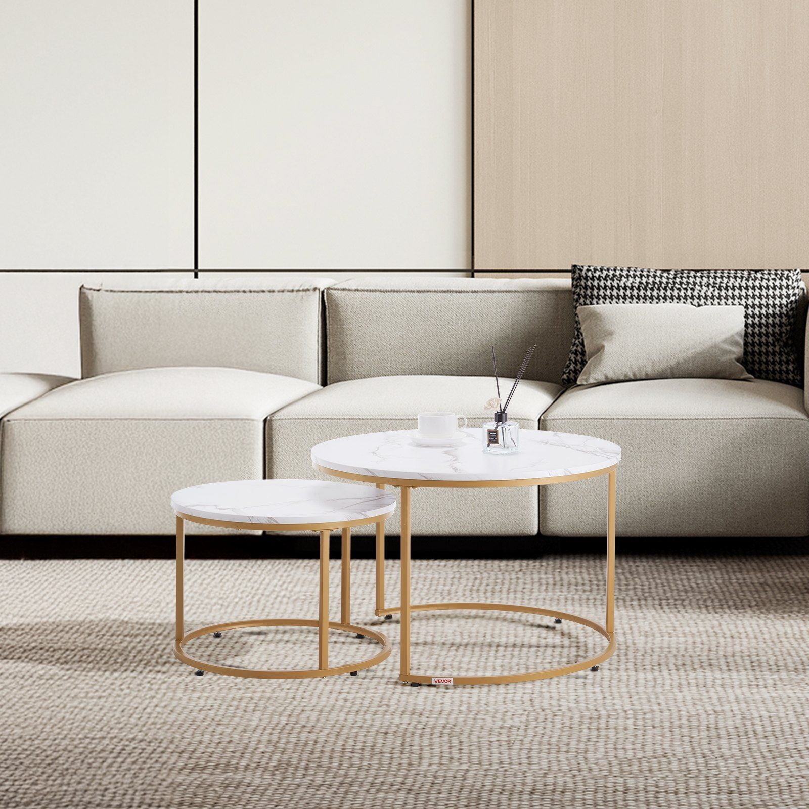 Nesting Coffee Table Set of 2, 700 mm Round Coffee Table, Nesting Tables for Small Place, Vintage End Side V952-QTZTMYXKJTT2V611W001V0