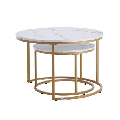 Nesting Coffee Table Set of 2, 700 mm Round Coffee Table, Nesting Tables for Small Place, Vintage End Side V952-QTZTMYXKJTT2V611W001V0
