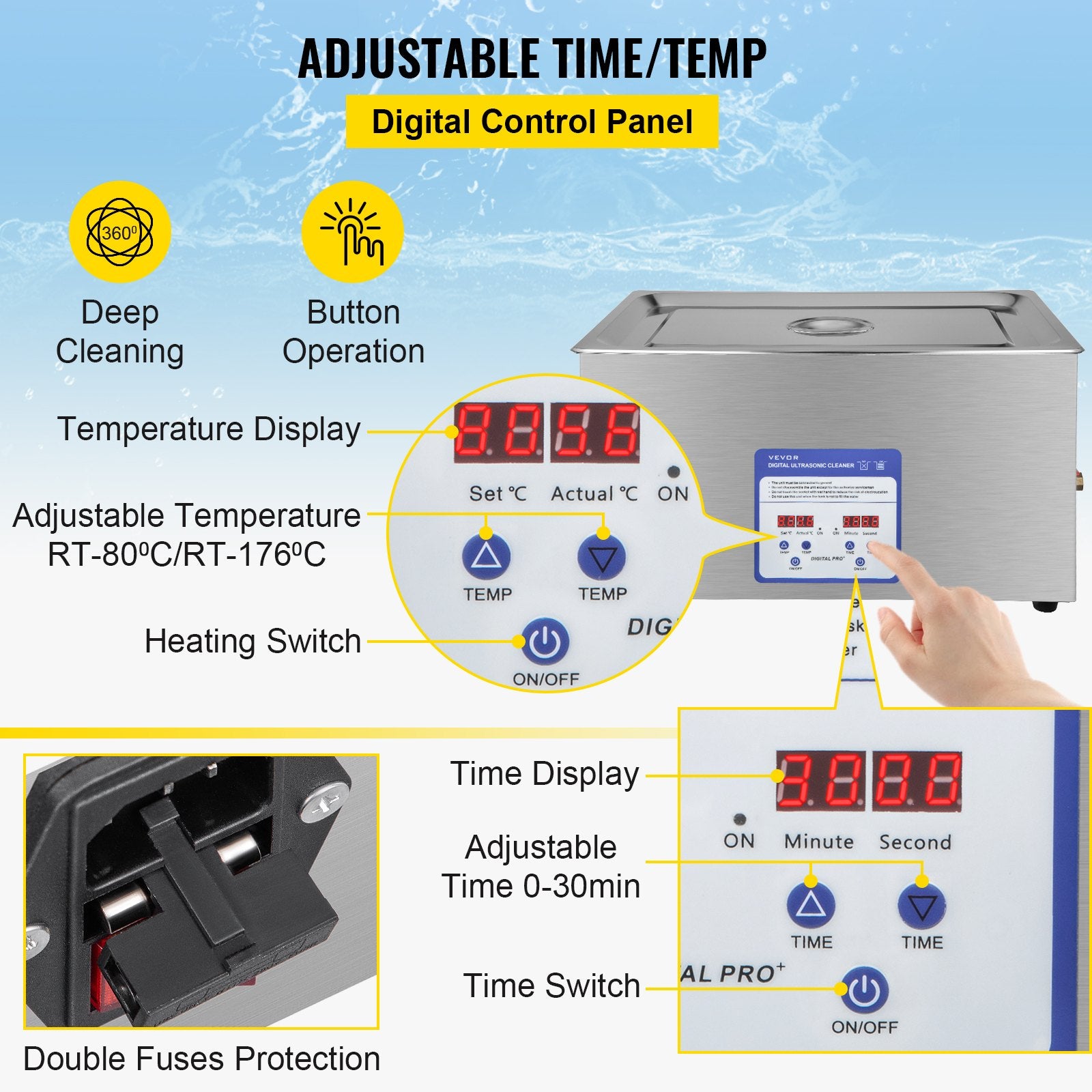 Digital Ultrasonic Cleaner 30L Ultrasonic Cleaning Machine 40kHz Sonic Cleaner Machine 316 & 304 Stainless V952-QX30L316-220VBWIVV3