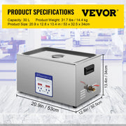 Digital Ultrasonic Cleaner 30L Ultrasonic Cleaning Machine 40kHz Sonic Cleaner Machine 316 & 304 Stainless V952-QX30L316-220VBWIVV3