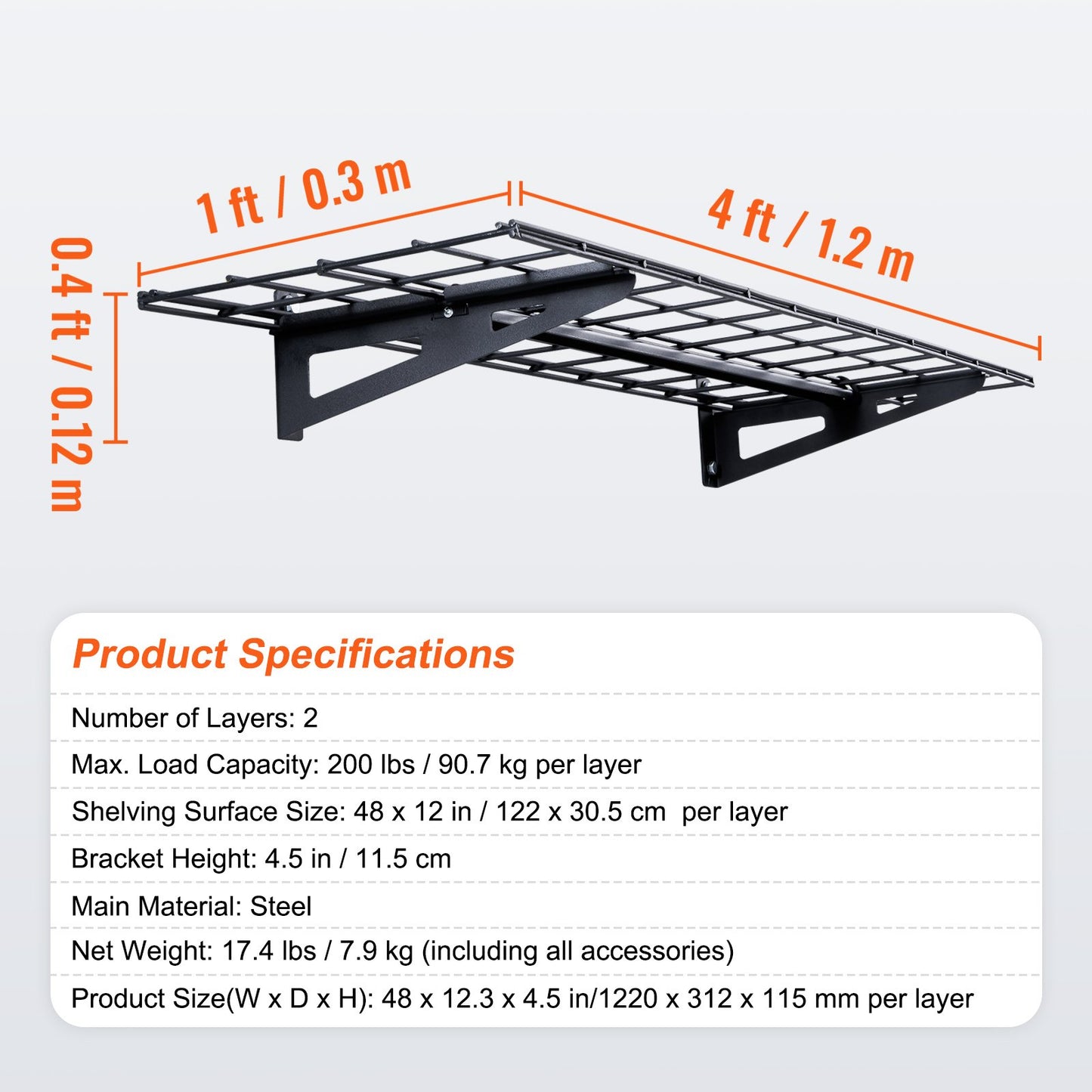 Garage Storage Shelving, 2 Pack, 48 x 12 in Heavy Duty Garage Shelves Wall Mounted, 400 lbs Load V952-QXCKGBDHSSC48L638V0