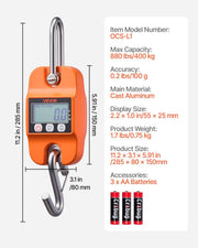 Digital Crane Scale, 880 lbs/400 kg Max Capacity, Handheld Hanging Scale with Cast Aluminum Case & LCD V952-QXDCDZK50GSL39EAN001V9