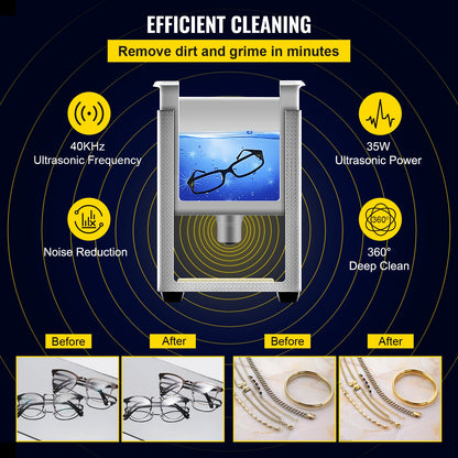 0.8L Professional Ultrasonic Cleaner 304 Stainless Steel Digital Lab Ultrasonic Cleaner with Timer for V952-QXJ0.8LCSB0000001V3