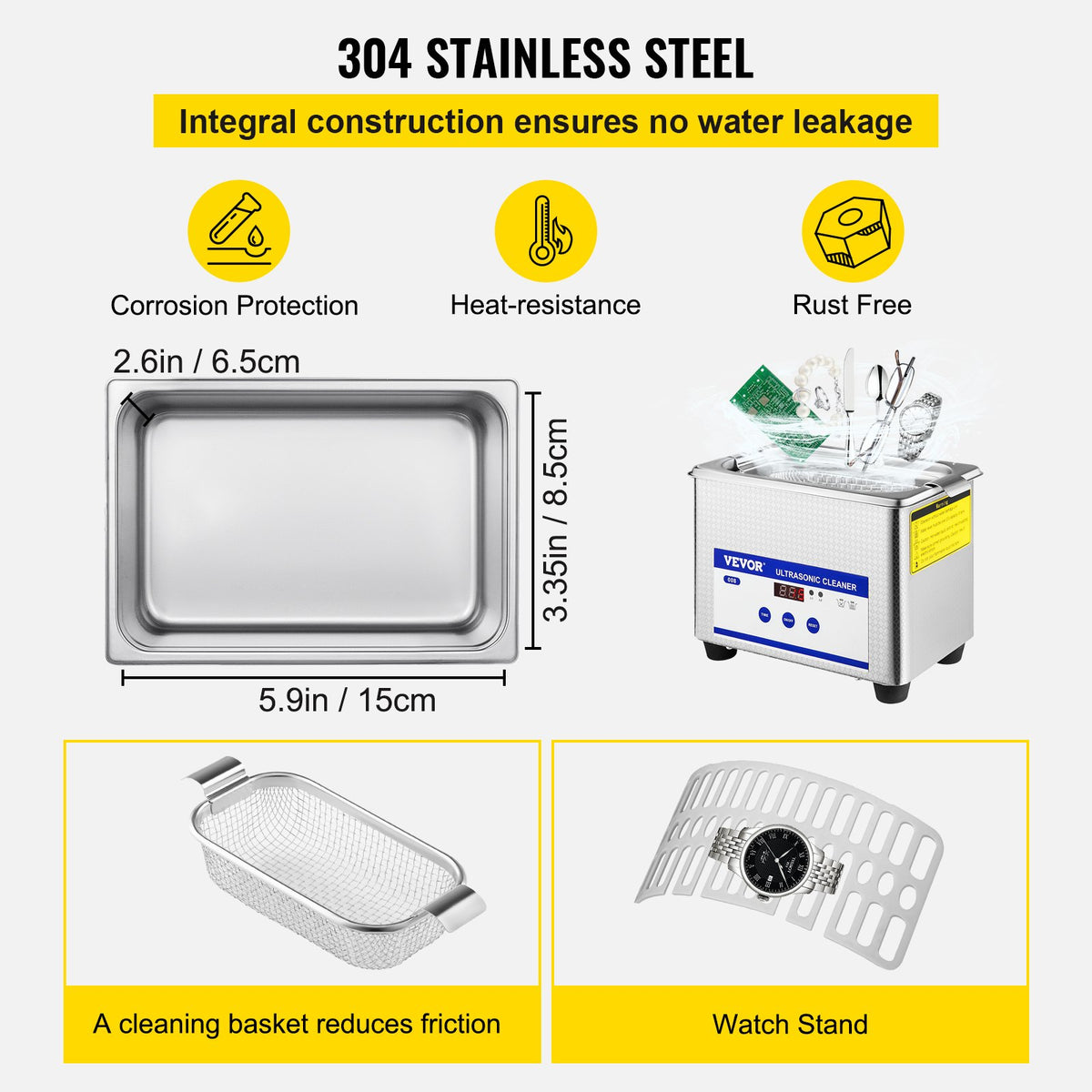 0.8L Professional Ultrasonic Cleaner 304 Stainless Steel Digital Lab Ultrasonic Cleaner with Timer for V952-QXJ0.8LCSB0000001V3