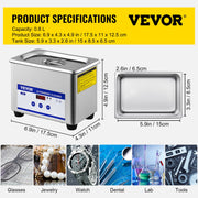 0.8L Professional Ultrasonic Cleaner 304 Stainless Steel Digital Lab Ultrasonic Cleaner with Timer for V952-QXJ0.8LCSB0000001V3