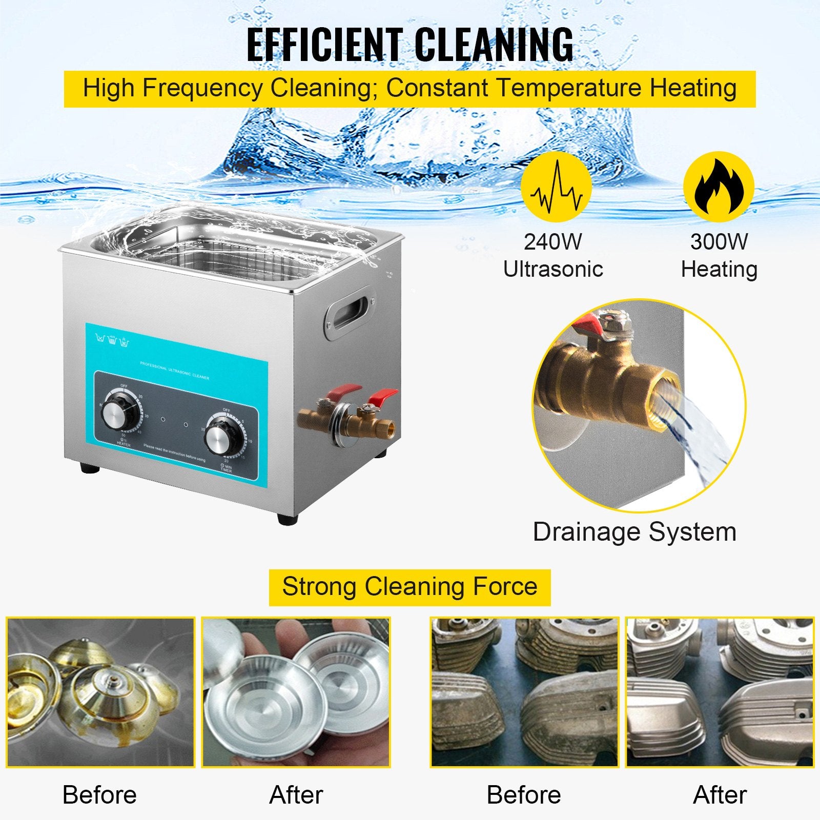 Ultrasonic Jewelry Cleaner with Heater Timer for Cleaning Eyeglass Rings Dentures Music Instruments V952-QXJ10LXNS00000001V3