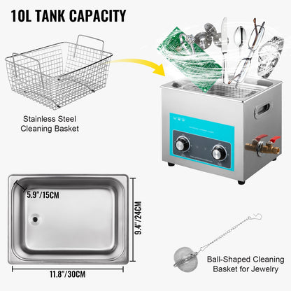 Ultrasonic Jewelry Cleaner with Heater Timer for Cleaning Eyeglass Rings Dentures Music Instruments V952-QXJ10LXNS00000001V3