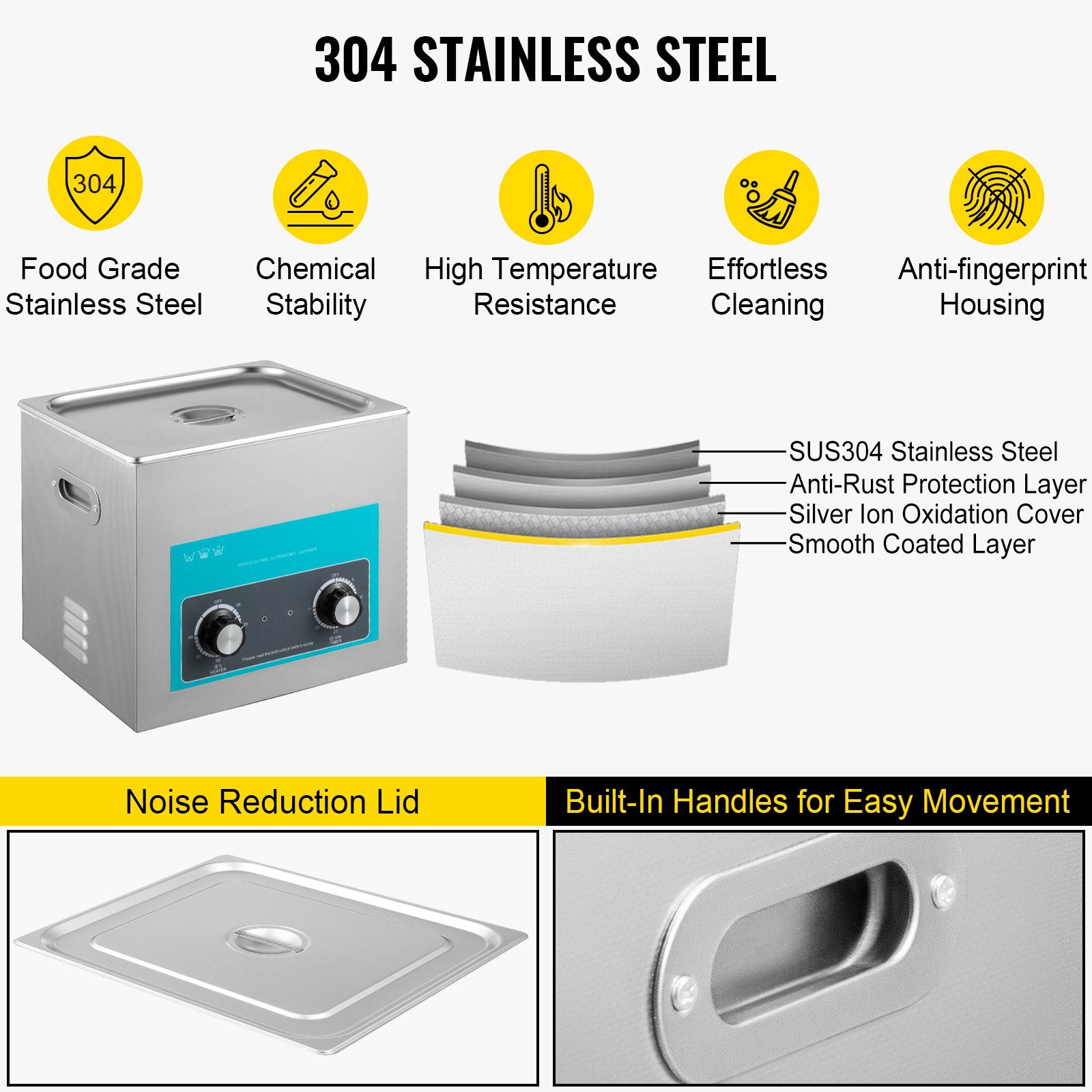 Ultrasonic Jewelry Cleaner with Heater Timer for Cleaning Eyeglass Rings Dentures Music Instruments V952-QXJ10LXNS00000001V3