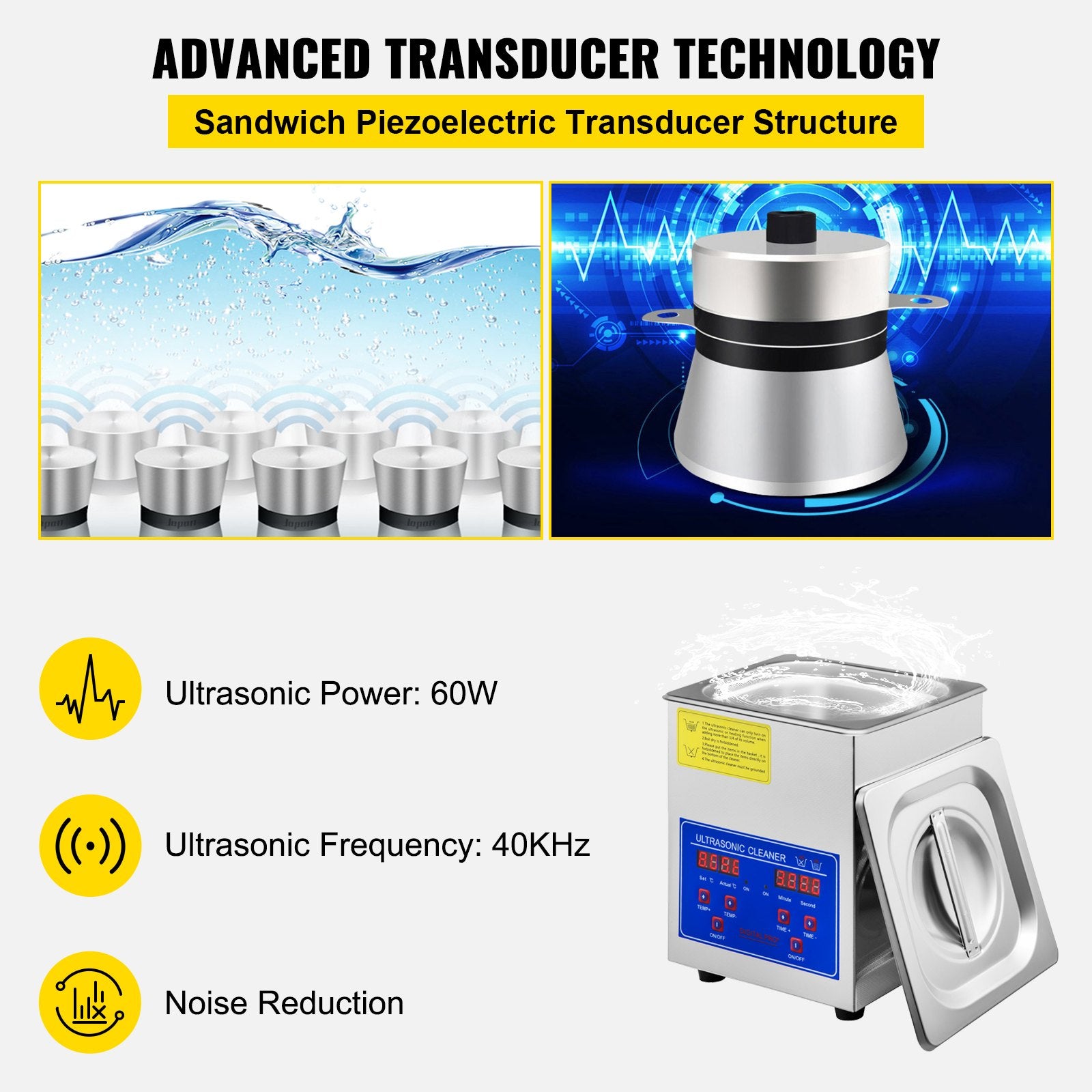 Ultrasonic Cleaner 1.3 L Ultrasonic Parts Cleaner with Heater Timer, V952-QXJ1.3LCSB0000001V3