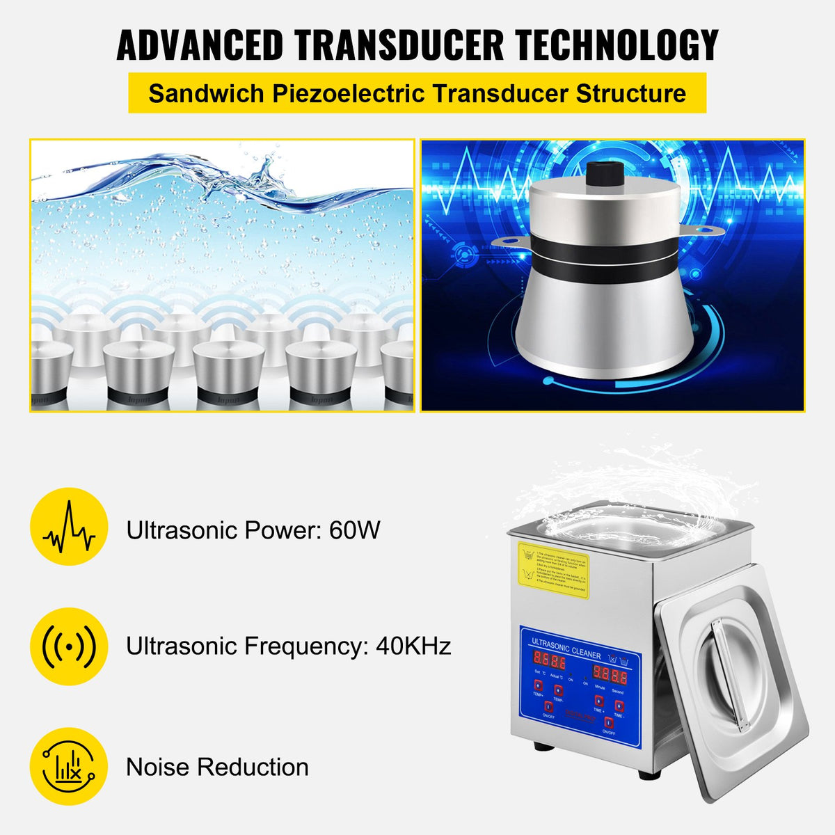 Ultrasonic Cleaner 1.3 L Ultrasonic Parts Cleaner with Heater Timer, V952-QXJ1.3LCSB0000001V3