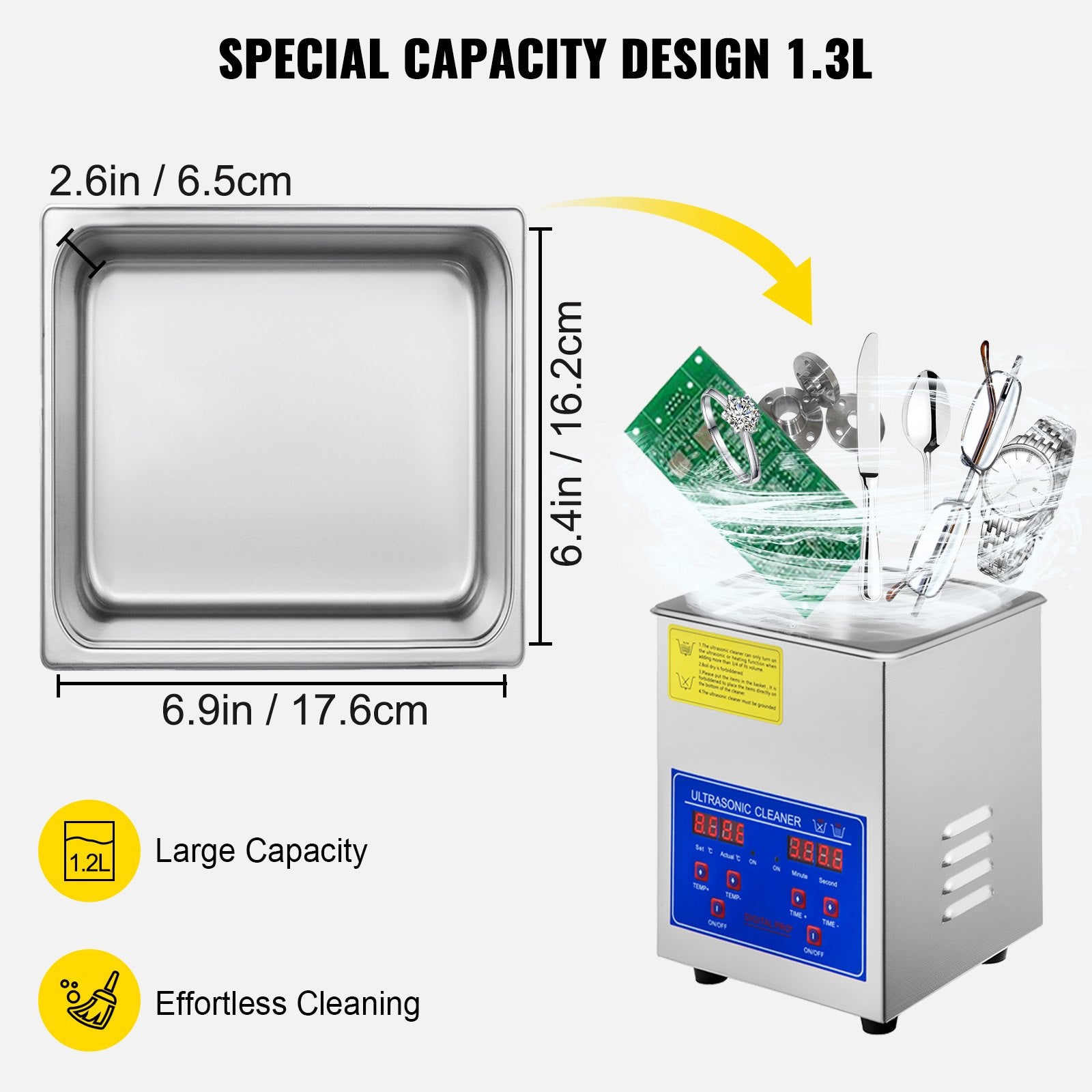 Ultrasonic Cleaner 1.3 L Ultrasonic Parts Cleaner with Heater Timer, V952-QXJ1.3LCSB0000001V3