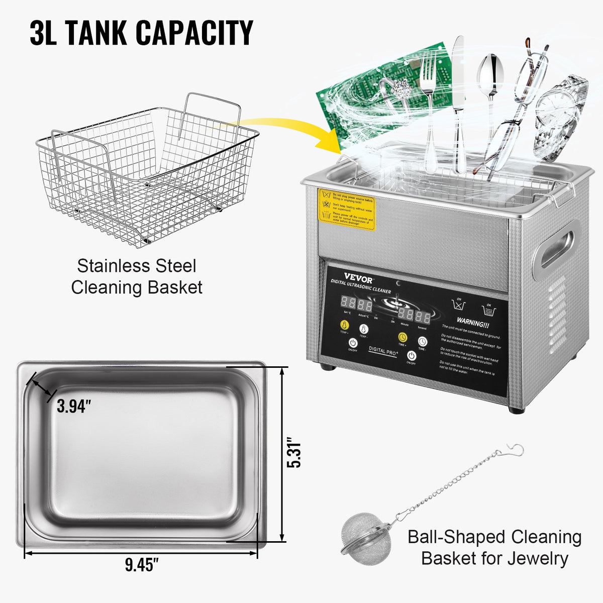 Digital Ultrasonic Cleaner 3L Ultrasonic Cleaning Machine 220V 50kHz Sonic Cleaner Machine 304 Stainless V952-QXJ3LNXMHMBAC0001V3