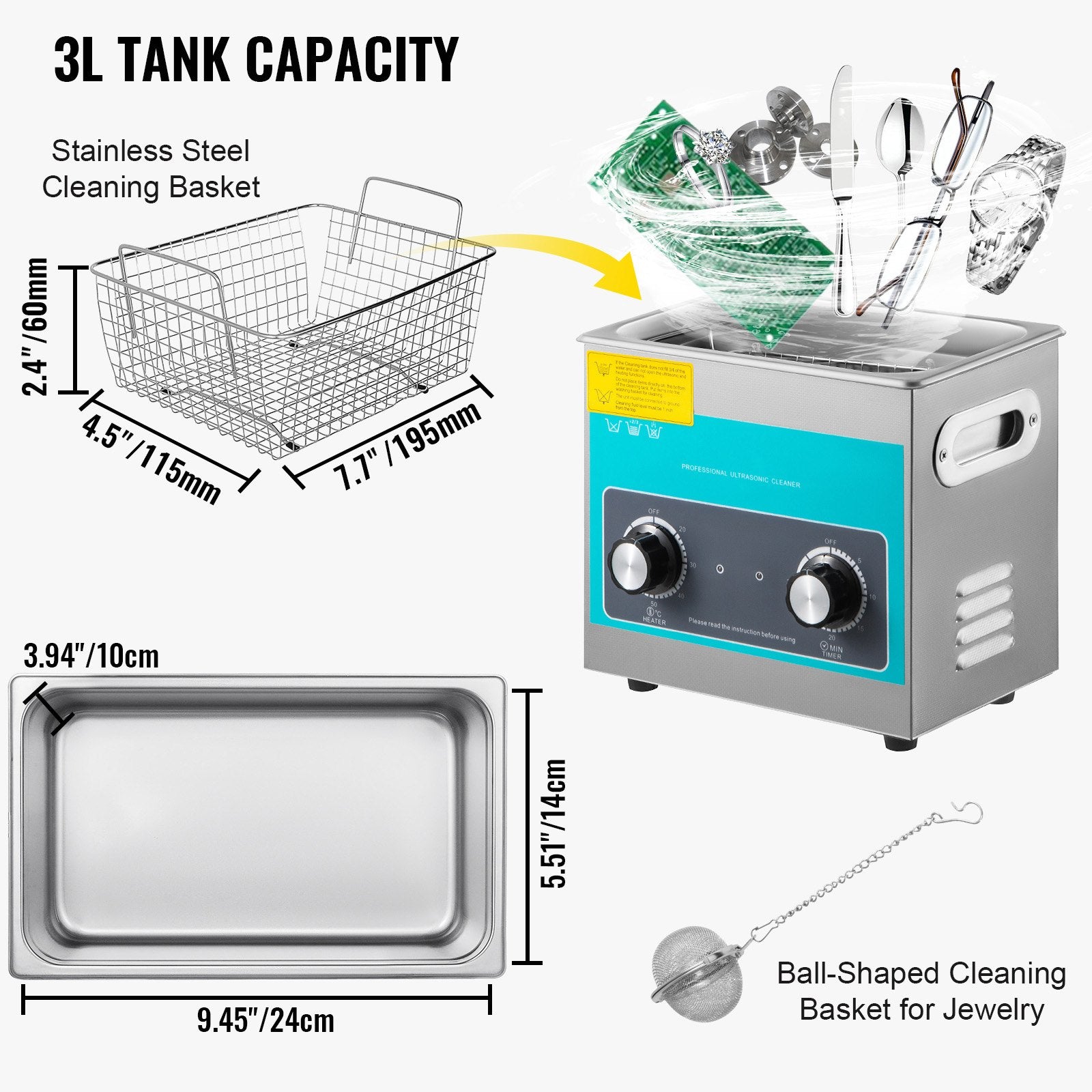 Knob Ultrasonic Cleaner 3L 40kHz Ultrasonic Cleaning Machine Knob Control Sonic Cleaner 304 Stainless Steel V952-QXJSXNQXJ3L000001V3