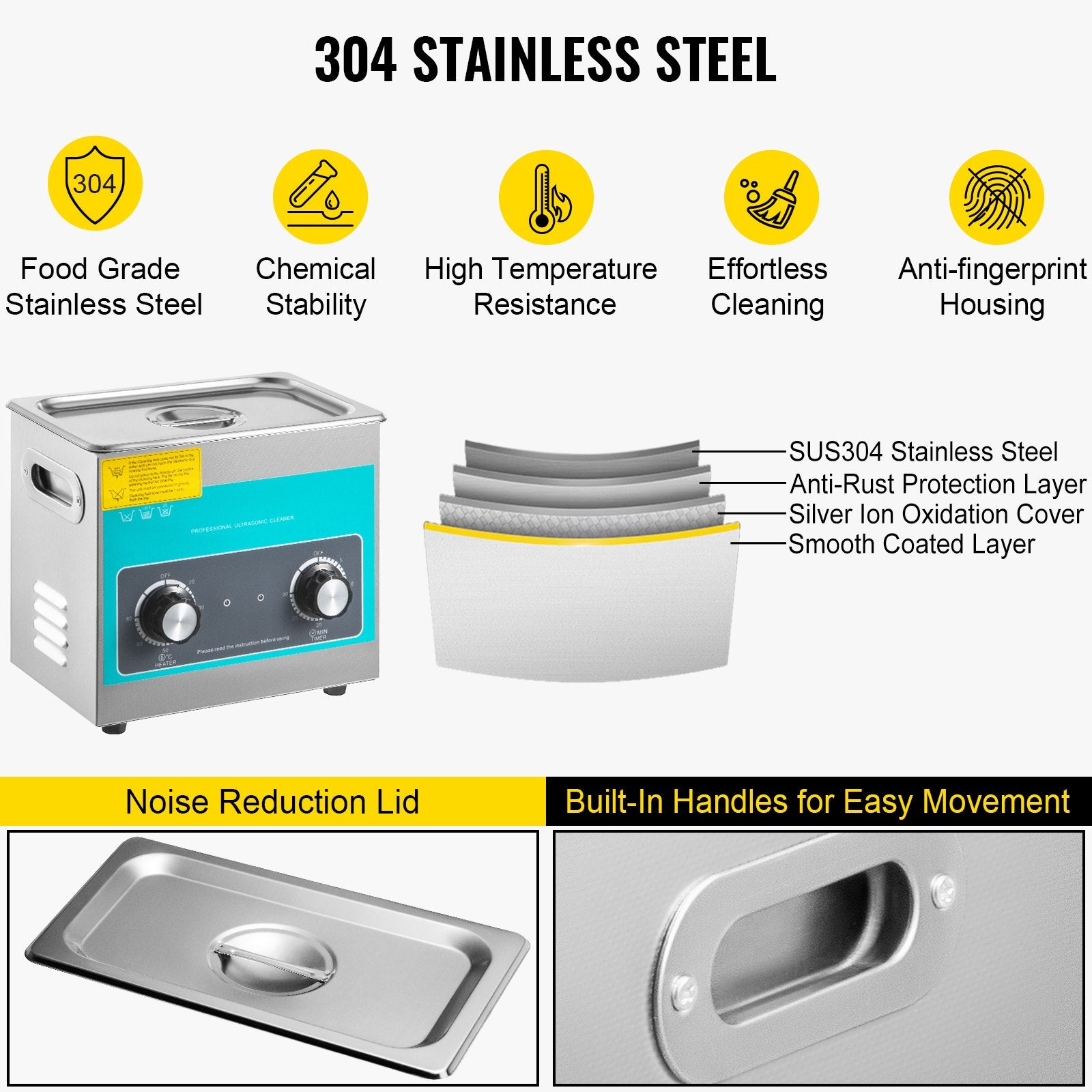 Knob Ultrasonic Cleaner 3L 40kHz Ultrasonic Cleaning Machine Knob Control Sonic Cleaner 304 Stainless Steel V952-QXJSXNQXJ3L000001V3
