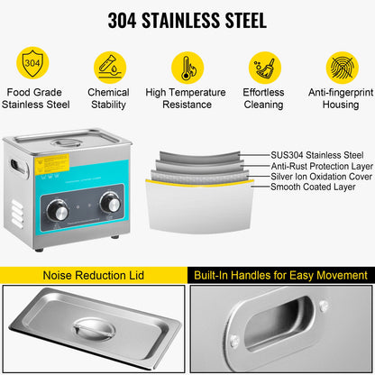 Knob Ultrasonic Cleaner 3L 40kHz Ultrasonic Cleaning Machine Knob Control Sonic Cleaner 304 Stainless Steel V952-QXJSXNQXJ3L000001V3