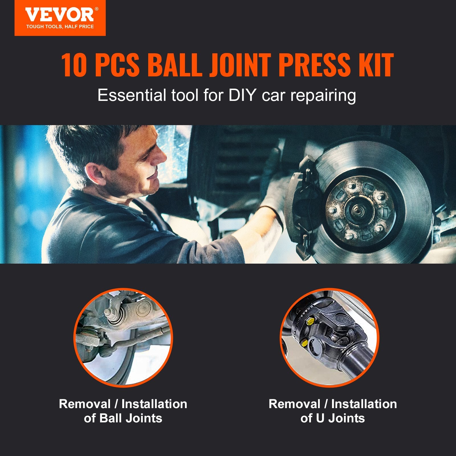 Ball Joint Press Kit, 10 pcsTool Kit, C-press Ball joint Remove and Install Tools, for Most 2WD and 4WD Cars, V952-QXJTYLJTJJZXDHJPLV0