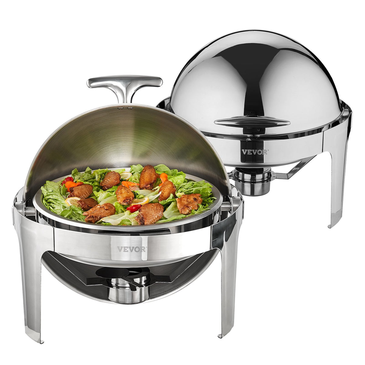 Roll Top Chafing Dish Buffet Set, 5.5L 2 Pack, Stainless Steel Chafer with 2 Full Size Pans, Round Catering V952-QXKCLJTQX26QT6HT8V0