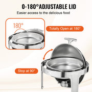 Roll Top Chafing Dish Buffet Set, 5.5L 2 Pack, Stainless Steel Chafer with 2 Full Size Pans, Round Catering V952-QXKCLJTQX26QT6HT8V0