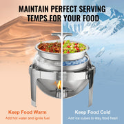 Roll Top Chafing Dish Buffet Set, 5.5L 2 Pack, Stainless Steel Chafer with 2 Full Size Pans, Round Catering V952-QXKCLJTQX26QT6HT8V0