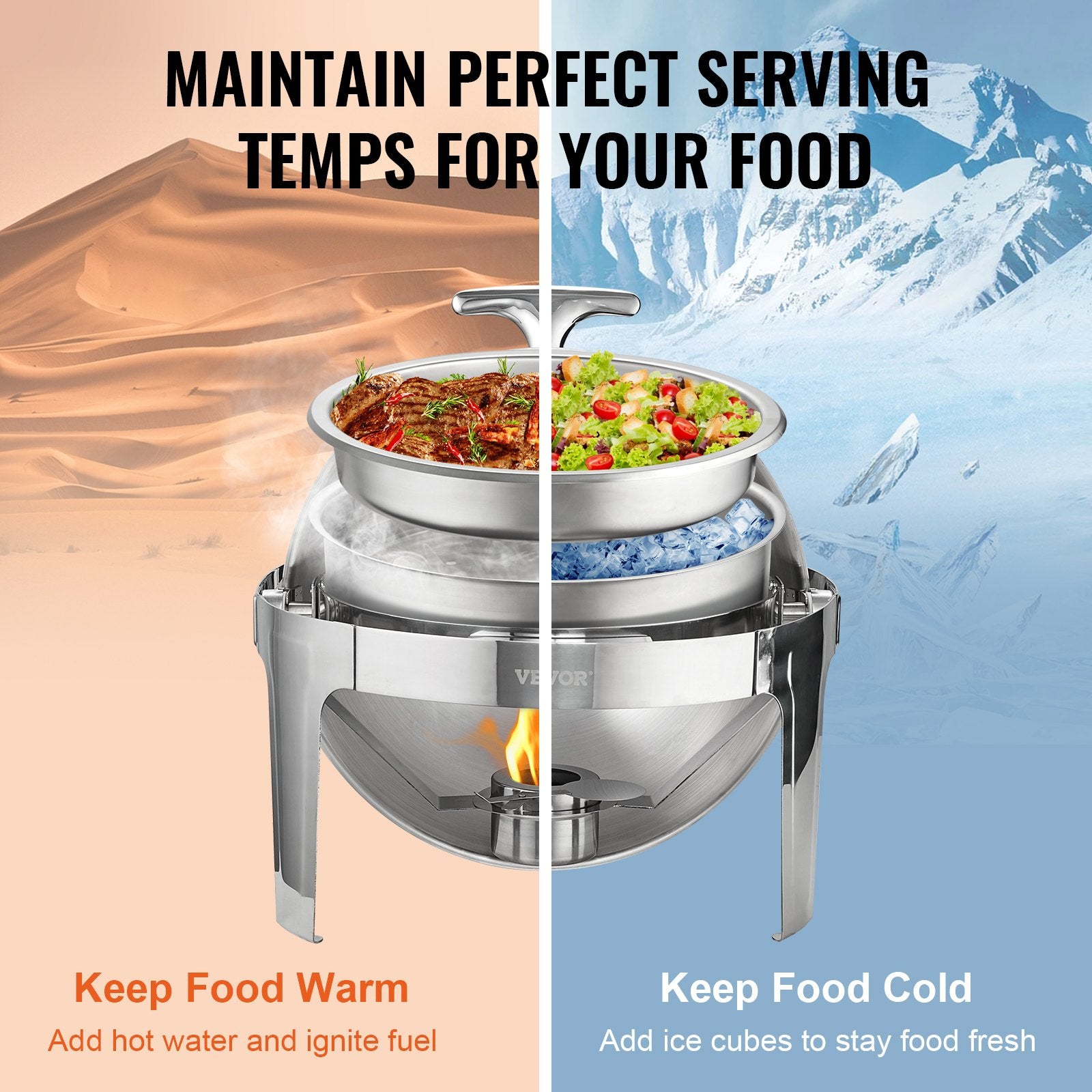 Roll Top Chafing Dish Buffet Set, 5.5L 2 Pack, Stainless Steel Chafer with 2 Full Size Pans, Round Catering V952-QXKCLJTQX26QT6HT8V0
