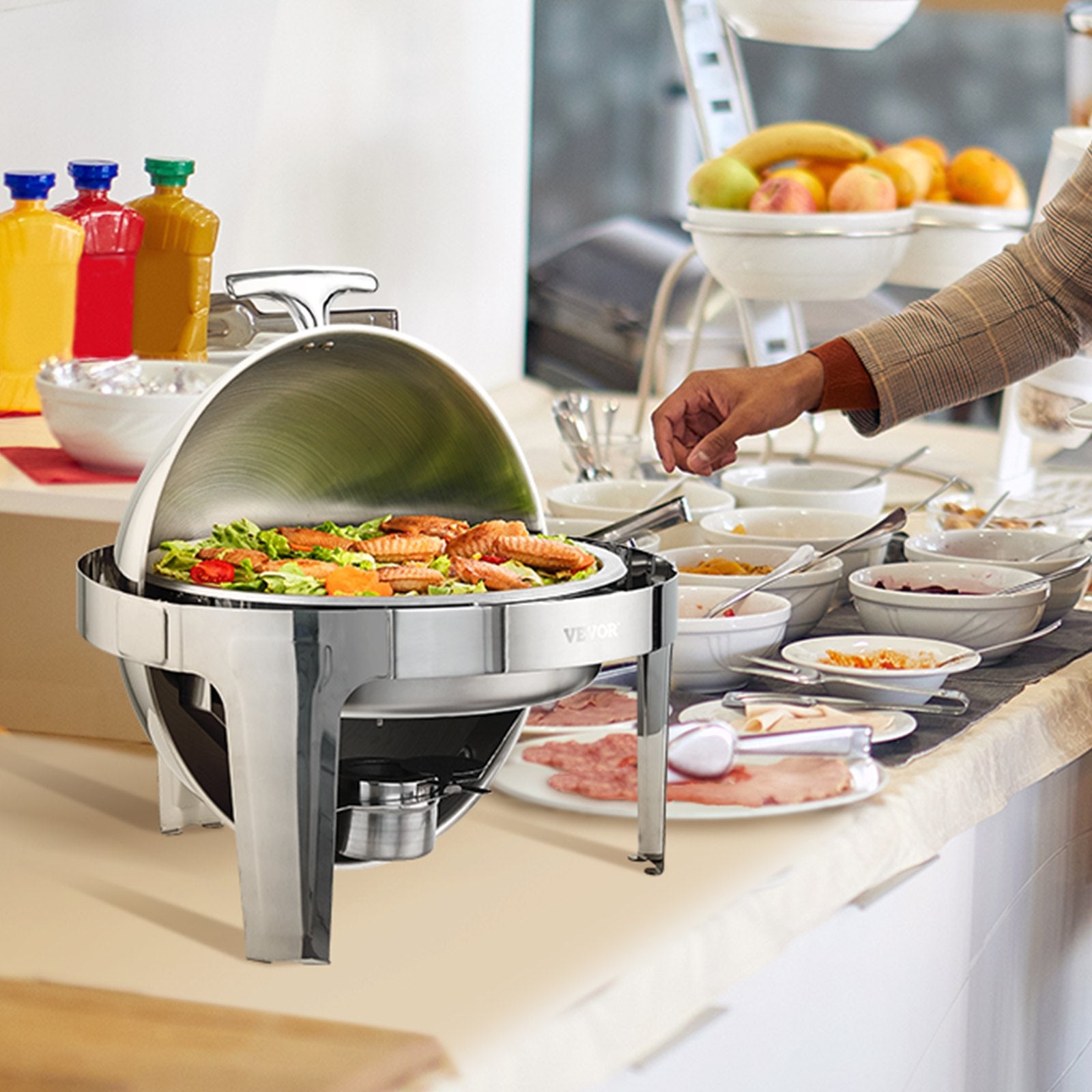 Roll Top Chafing Dish Buffet Set, 5.5L 2 Pack, Stainless Steel Chafer with 2 Full Size Pans, Round Catering V952-QXKCLJTQX26QT6HT8V0